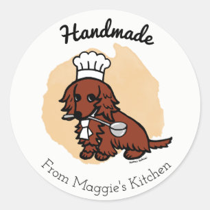 Red Long Haired Dachshund Chef Handmade Sticker