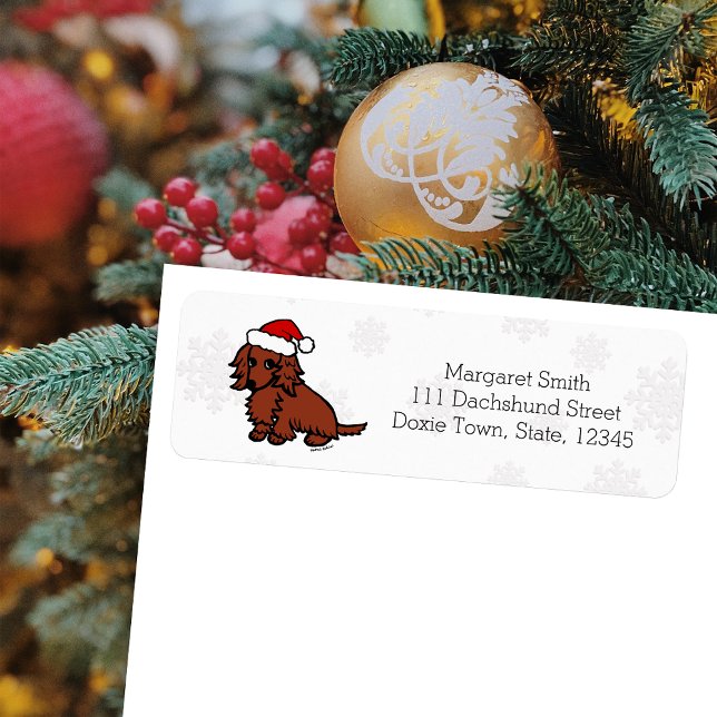 Red Long Haired Dachshund Christmas Cute (Red Long Haired Dachshund Santa Design Christmas Return Address Labels for Dachshund Owners.)