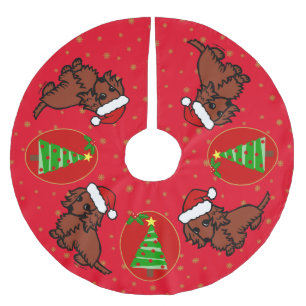 Red Long Haired Dachshund Christmas Tree Skirt
