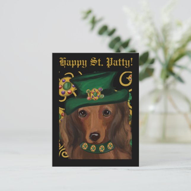 Red Long Haired Dachshund   Postcard (Standing Front)