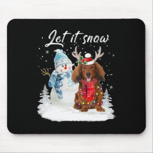 Red Long Haired Dachshund Santa Dog Christmas Snow Mouse Mat
