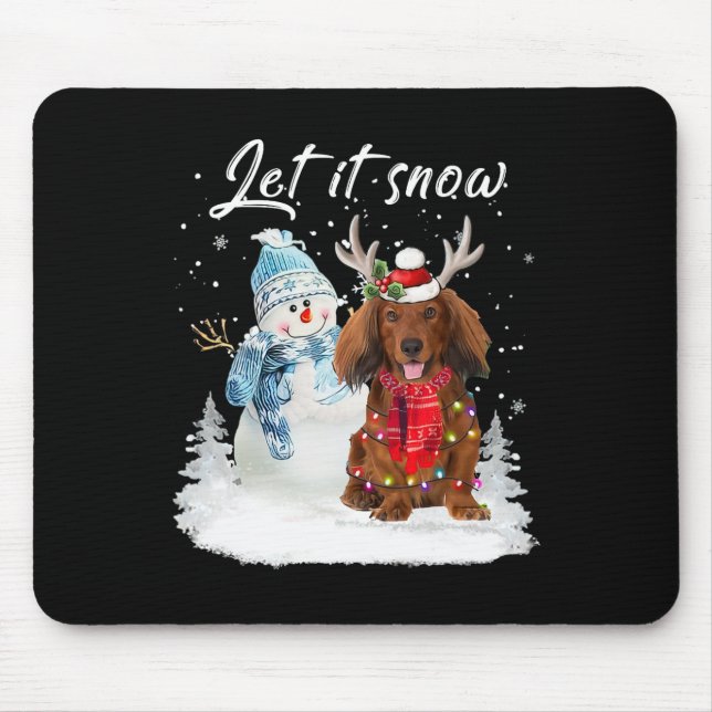 Red Long Haired Dachshund Santa Dog Christmas Snow Mouse Mat (Front)