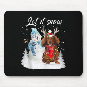 Red Long Haired Dachshund Santa Dog Christmas Snow Mouse Mat
