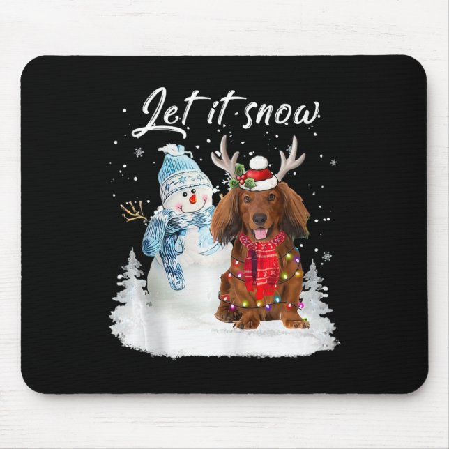 Red Long Haired Dachshund Santa Dog Christmas Snow Mouse Mat (Front)