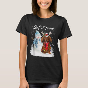 Red Long Haired Dachshund Santa Dog Christmas Snow T-Shirt