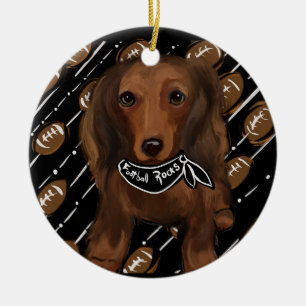Red Long haired Doxies Ceramic Tree Decoration
