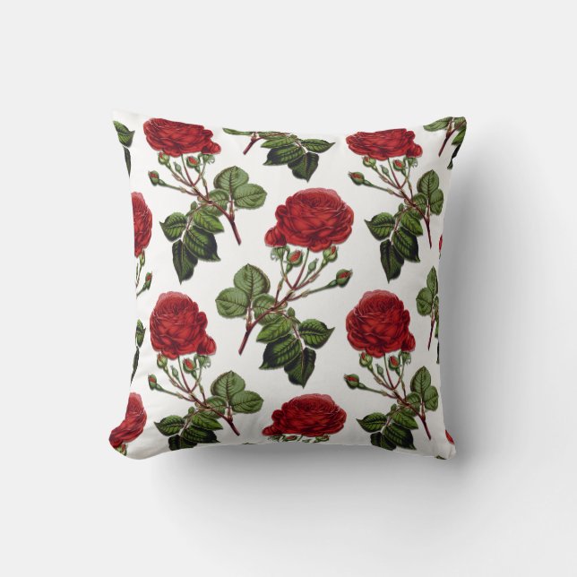 Red Long Stem Rose Pattern Cushion (Front)