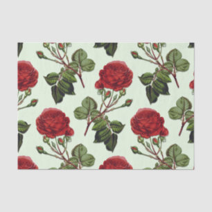 Red Long Stem Rose Pattern Green Background Tissue Paper