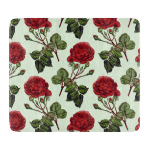 Red Long Stem Rose Pattern Mint Green Background Cutting Board