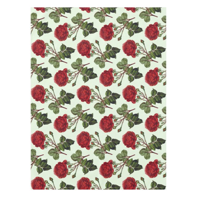 Red Long Stem Rose Pattern Mint Green Background Tablecloth (Front)