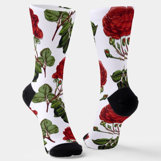 Red Long Stem Rose Pattern Socks (Angled)
