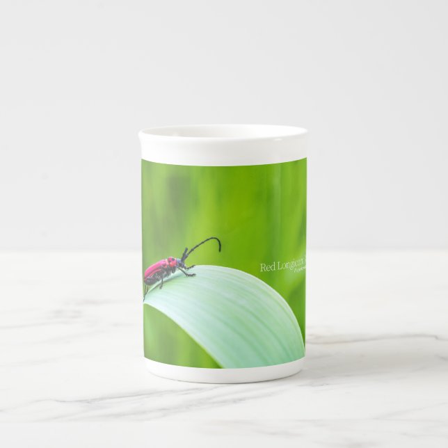 Red Longicorn Beetle and green background Bone China Mug (Front)