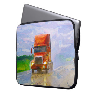 Red Lorry in Rain Truck Driver's Art Laptop Sleeve