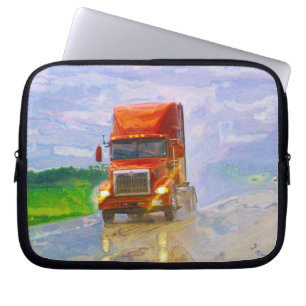 Red Lorry in Rain Truck Driver's Art Laptop Sleeve