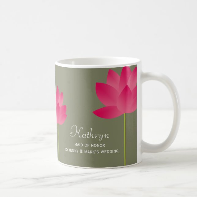 Red lotus blossoms custom name bridal coffee mug (Right)