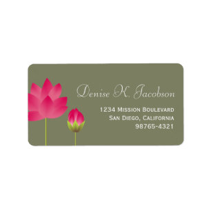 Red lotus flower blossom green return address label