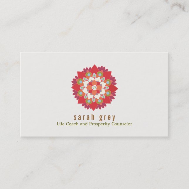 Red Lotus Flower Health & Wellness Elegant Floral Business Card (Front)