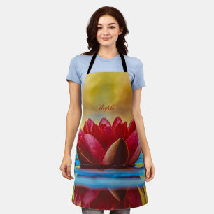 Red Lotus Flower Landscape, Zen  Apron