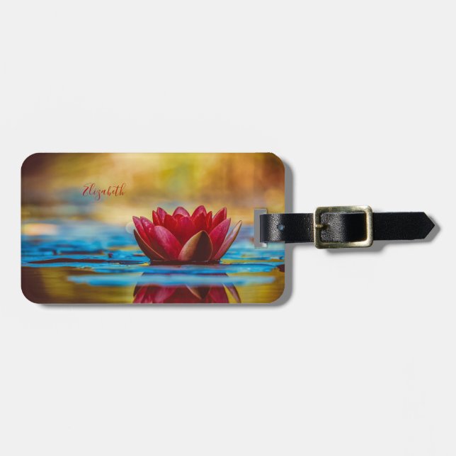 Red Lotus Flower Landscape, Zen  Luggage Tag (Front Horizontal)