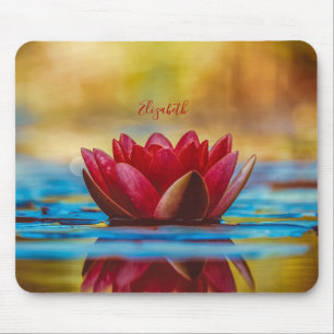 Red Lotus Flower Landscape, Zen Mouse Mat
