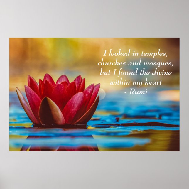 Red Lotus Flower on Blue Water Spiritual Quote Poster (Front)