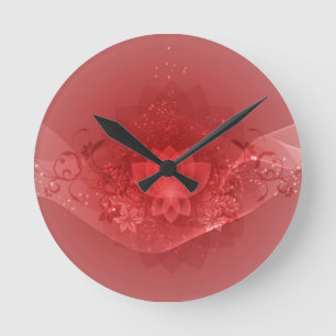 Red Lotus Flower Round Clock