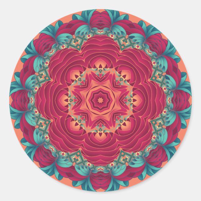 Red Lotus Mandala Classic Round Sticker (Front)