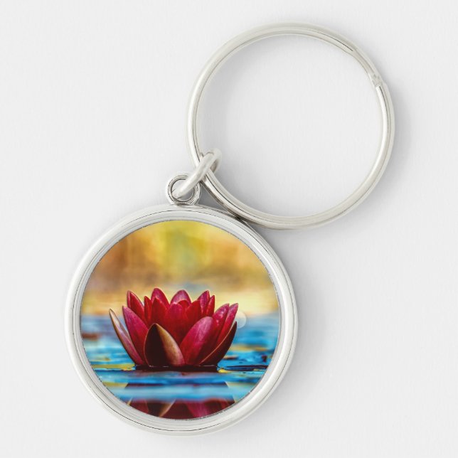 Red Lotus Water Lily Flower Key Ring (Front)