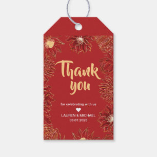 Red Lotus Waterlily Flower Oriental Floral Wedding Gift Tags
