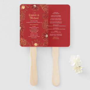 Red Lotus Waterlily Flower Oriental Floral Wedding Hand Fan
