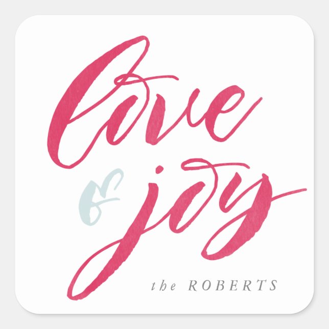 Red Love and Joy Rounded Corners Square Sticker (Front)