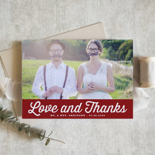 Red Love and Thanks Retro Photo Wedding Thank You Card
