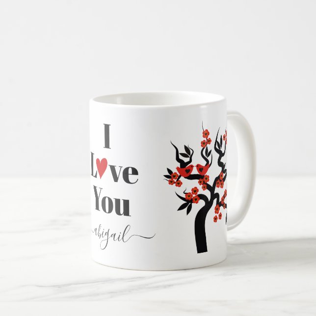 Red Love birds sakura cherry tree and blossom Coffee Mug (Front Right)