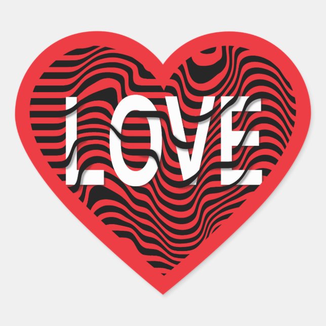 Red LOVE black white striped heart modern Heart Sticker (Front)