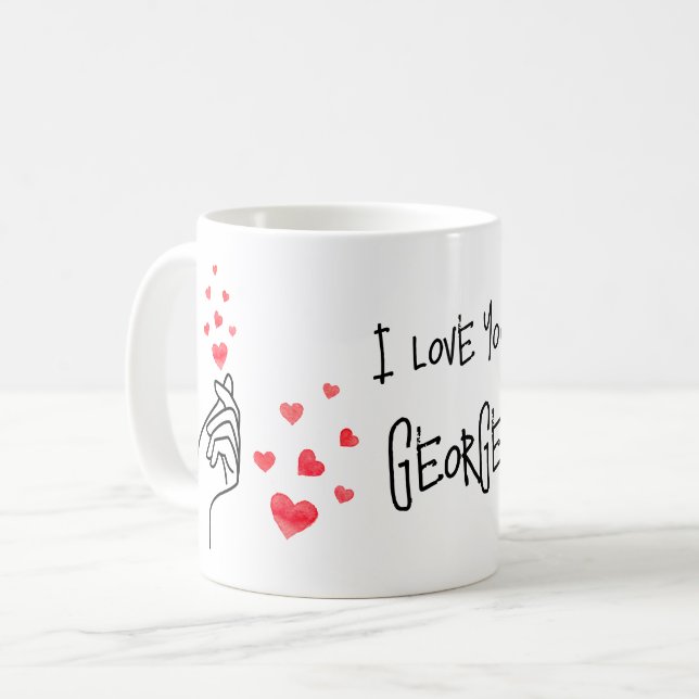 Red love finger hearts coffee mug (Front Left)