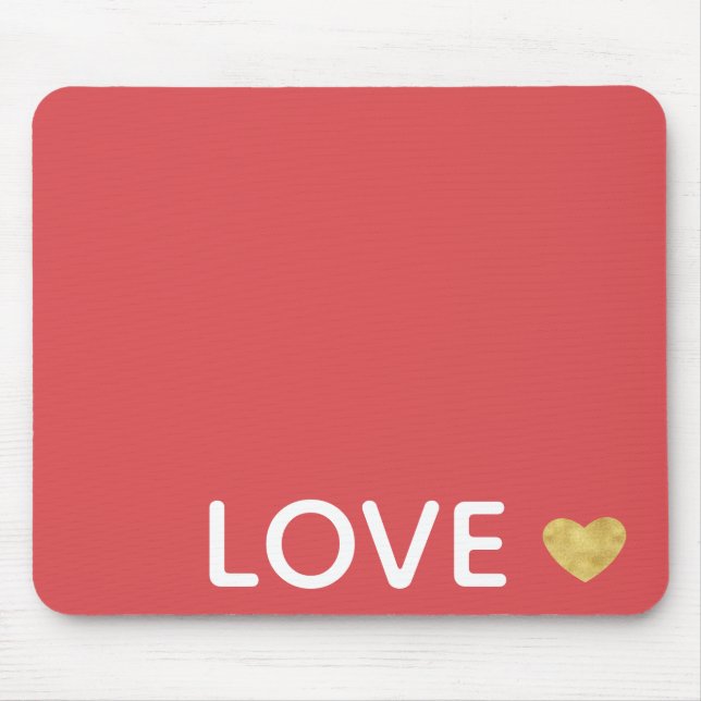 Red Love Gold Heart Mouse Mat (Front)