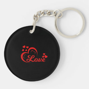 Red Love Heart Acrylic Round Keychain
