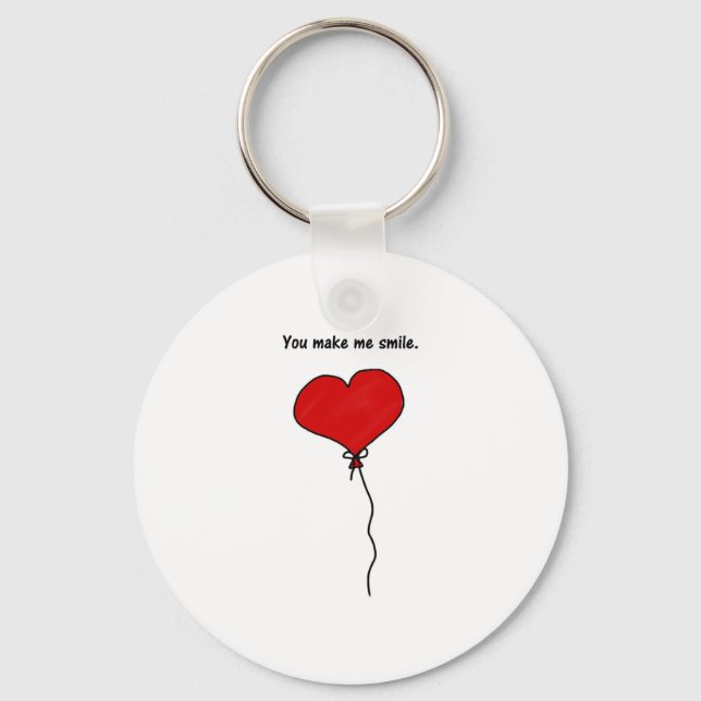 Red Love Heart Balloon You Make Me Smile Key Ring (Front)