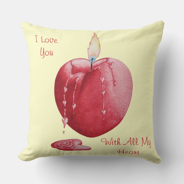 red love heart burning candle romantic design cushion (Front)
