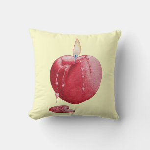 Red love heart candle illustration art cushion