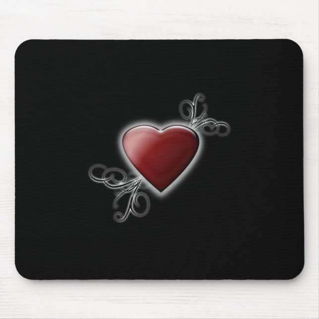 Red Love Heart Glowing Against Midnight Black Mouse Mat (Front)