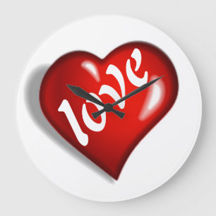 RED LOVE HEART LARGE CLOCK