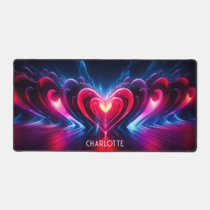 Red Love Heart  Modern Personalised Name Desk Mat