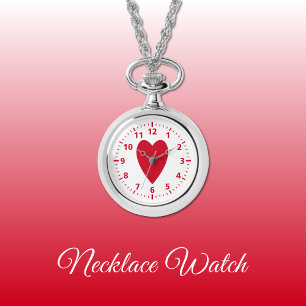 Red love heart Necklace Watch
