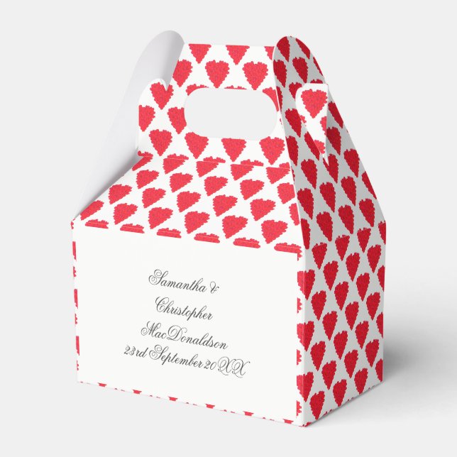 Red love heart pattern favour box (Front Side)