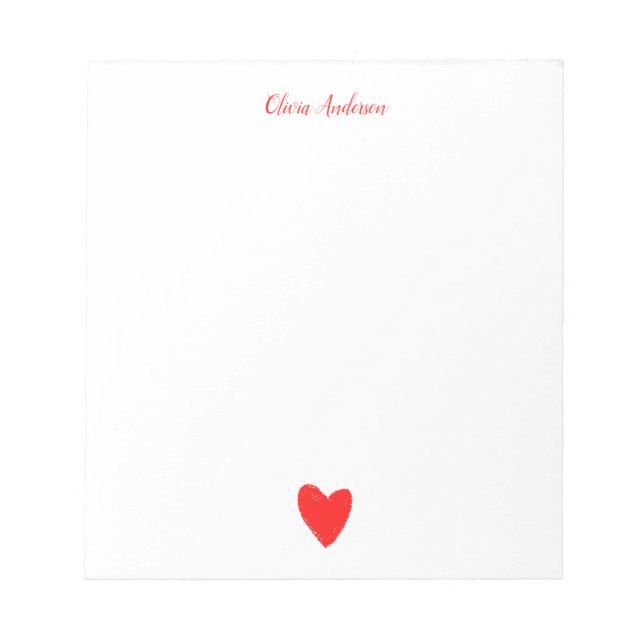  Red Love Heart Personalized   Notepad (Front)