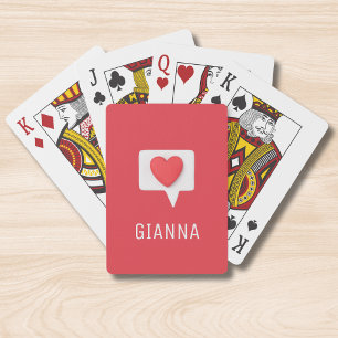 Red Love Heart Romantic Girly Personalised Name Playing Cards