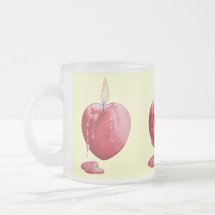 red love heart shaped burning candle art design frosted glass coffee mug