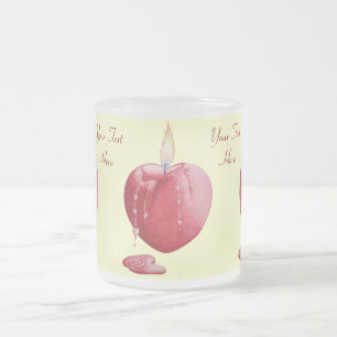 red love heart shaped burning candle art frosted glass coffee mug