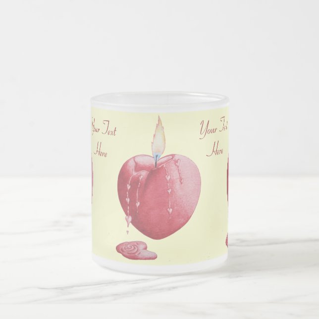 red love heart shaped burning candle art frosted glass coffee mug (Center)